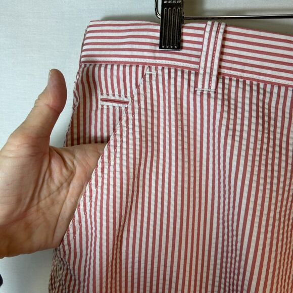 True Flies Red White Striped Seersucker 7.25" Inseam Chino Style Shorts Size 36 - Picture 4 of 15